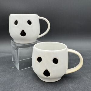 Pottery Barn Ghost Mugs Halloween Stoneware Kitchen Matte White Spooky